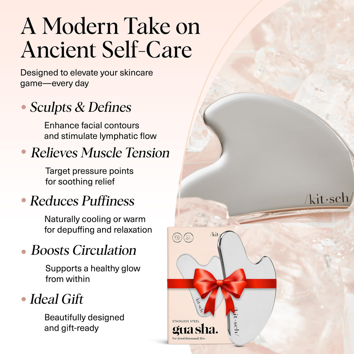 Kitsch Stainless Steel Gua Sha Facial Tools - Guasha Tool for Face, Face Sculpting Tool, Jawline Shaper, Double Chin Reducer, Body Gua Sha Tools, Lymphatic Drainage Massager, Facial Skin Care - Silver