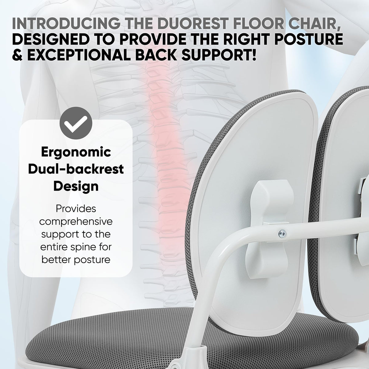 Dual-Backrests Ergonomic Floor Chair with Back Support - Meditation Foldable Chairs for Adults