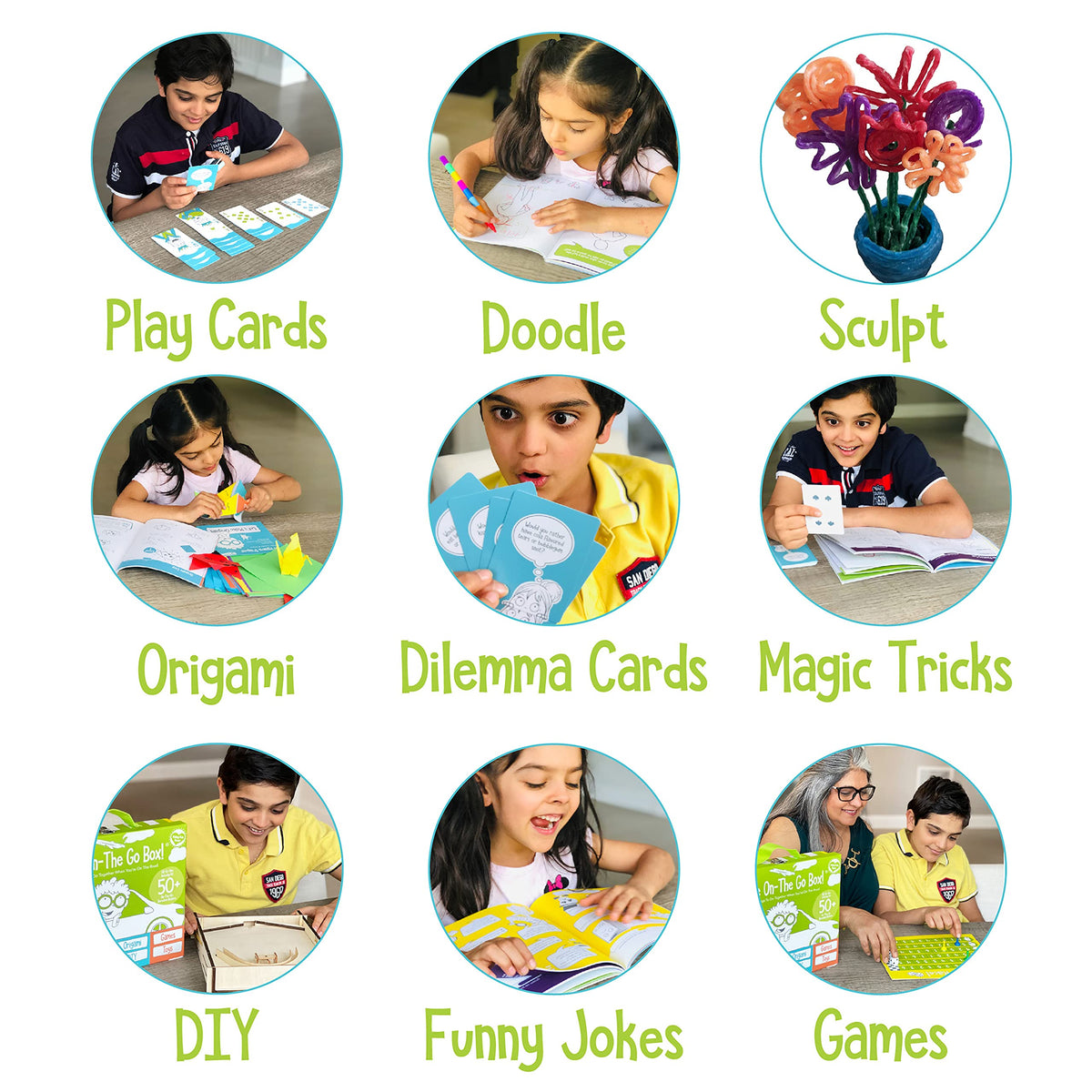 Open The Joy On The Go Box, Road Trip Travel Games Activity Box, Includes Card Games, Craft Kits, and Other 50+ Travel Activities for Kids and Family Ages 4+