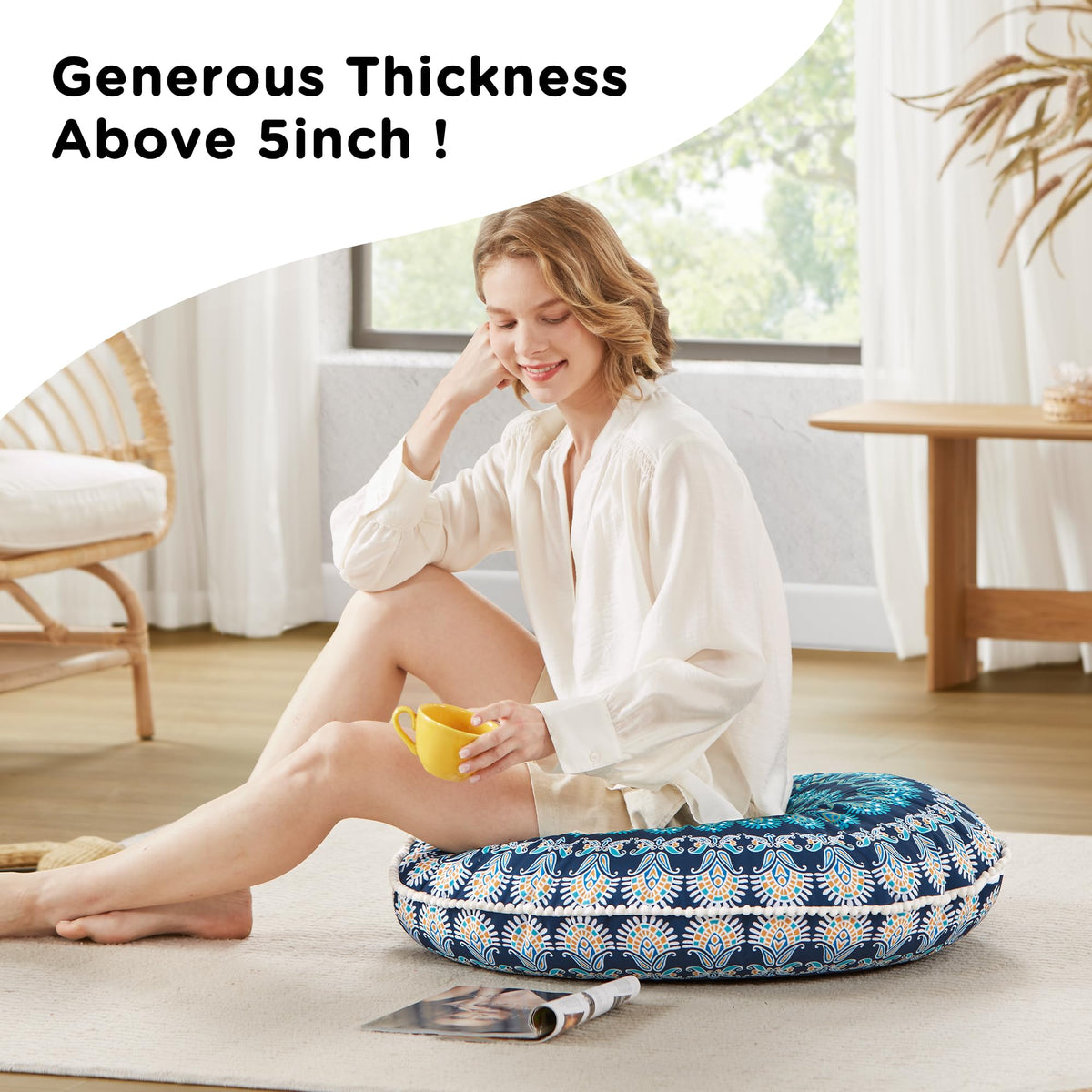 Codi Meditation/Praying Floor Pillow, Round Large Pillows Seating for Adults, Bohemian Mandala Circle Cushion, 32 Inch, Memory Foam