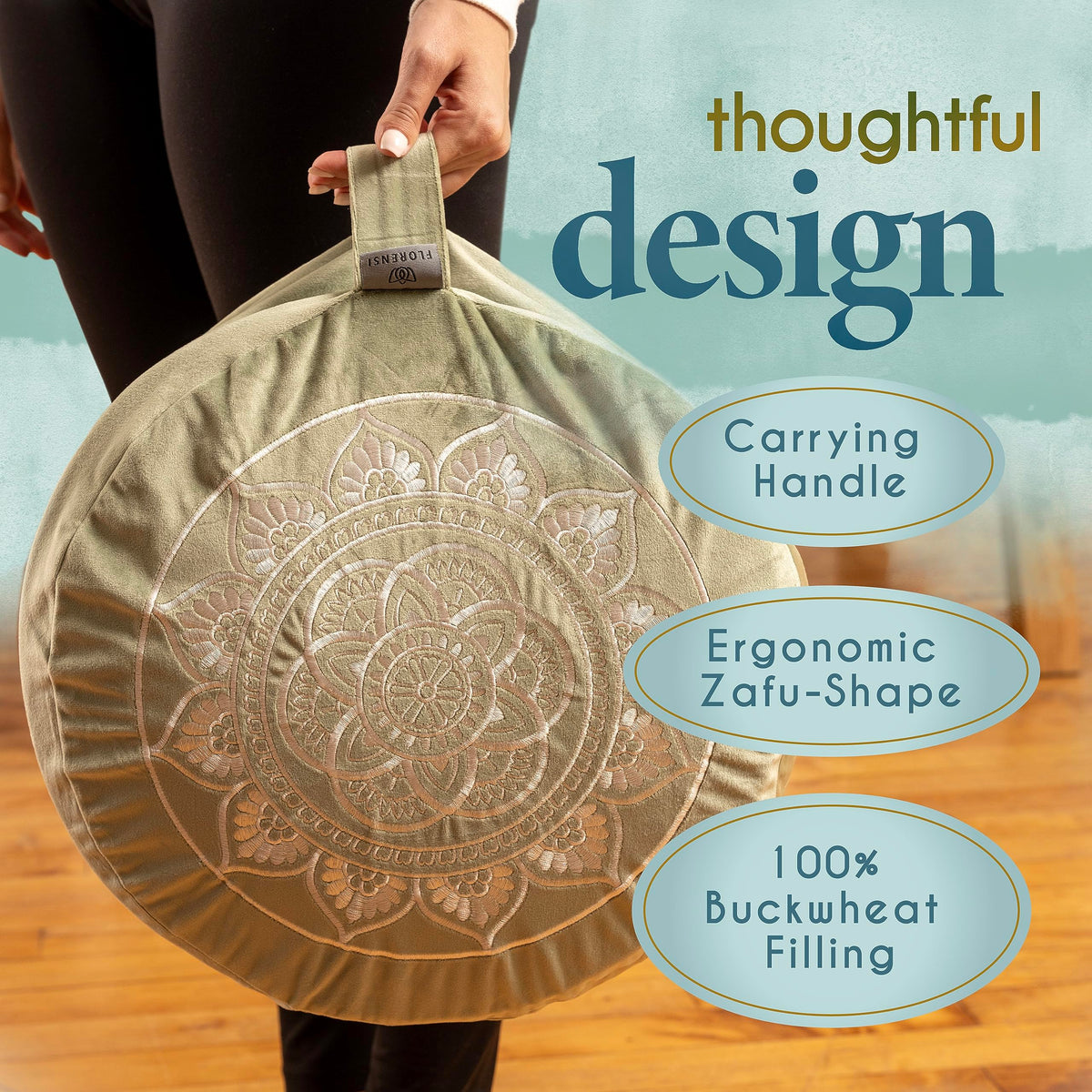 Florensi Tibetan Floor Cushion & Meditation Pillow with Velvet Cover – Traditional Seat Cushion for Adults - Floor Pillow - Meditation Accessories - Zafu