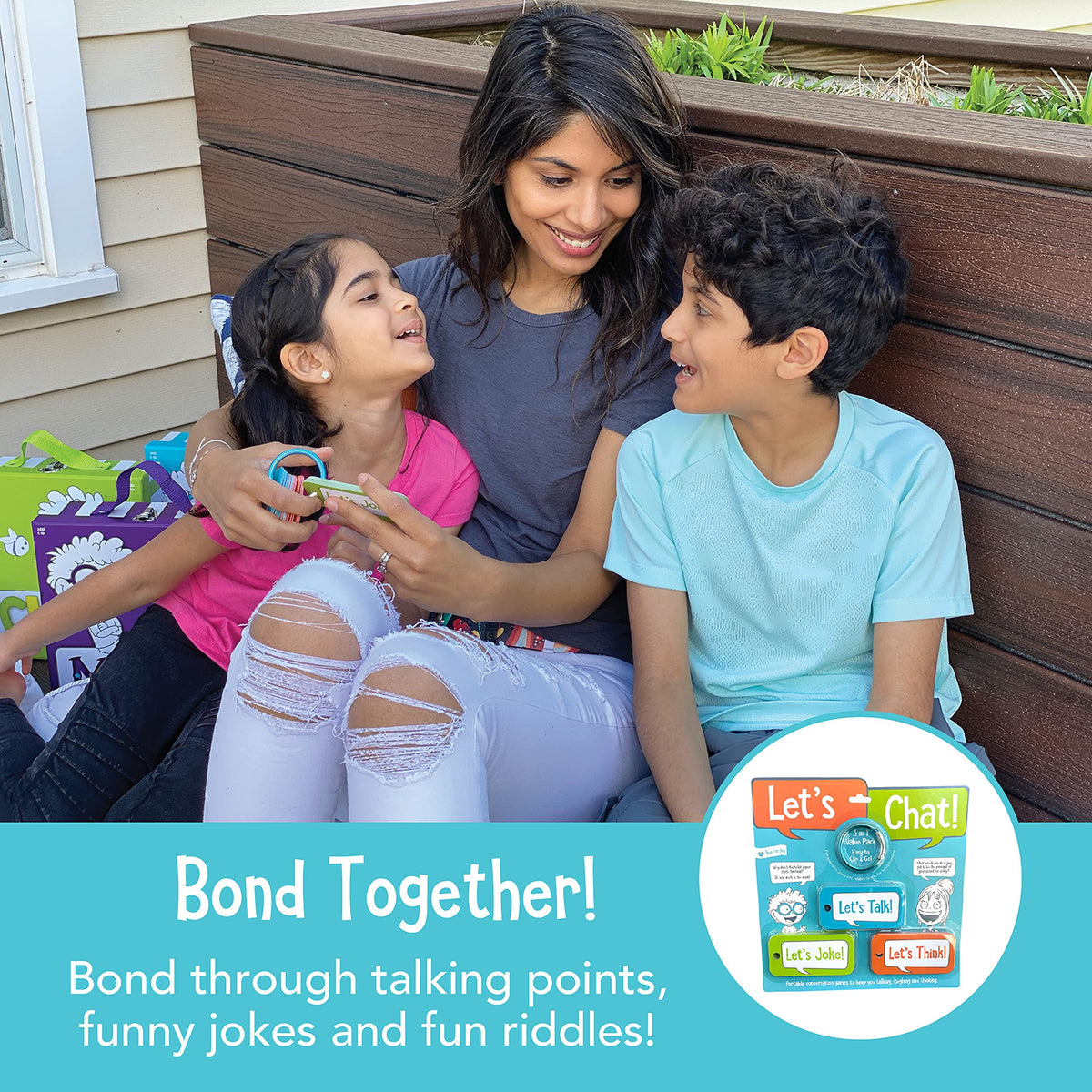 Open The Joy Let’s Chat 3-in-1 Conversation Starters Cards for Kids - Grab and Go Travel Card Games for Car, Airplanes - Talk, Think, Joke Cards - Ages 4+