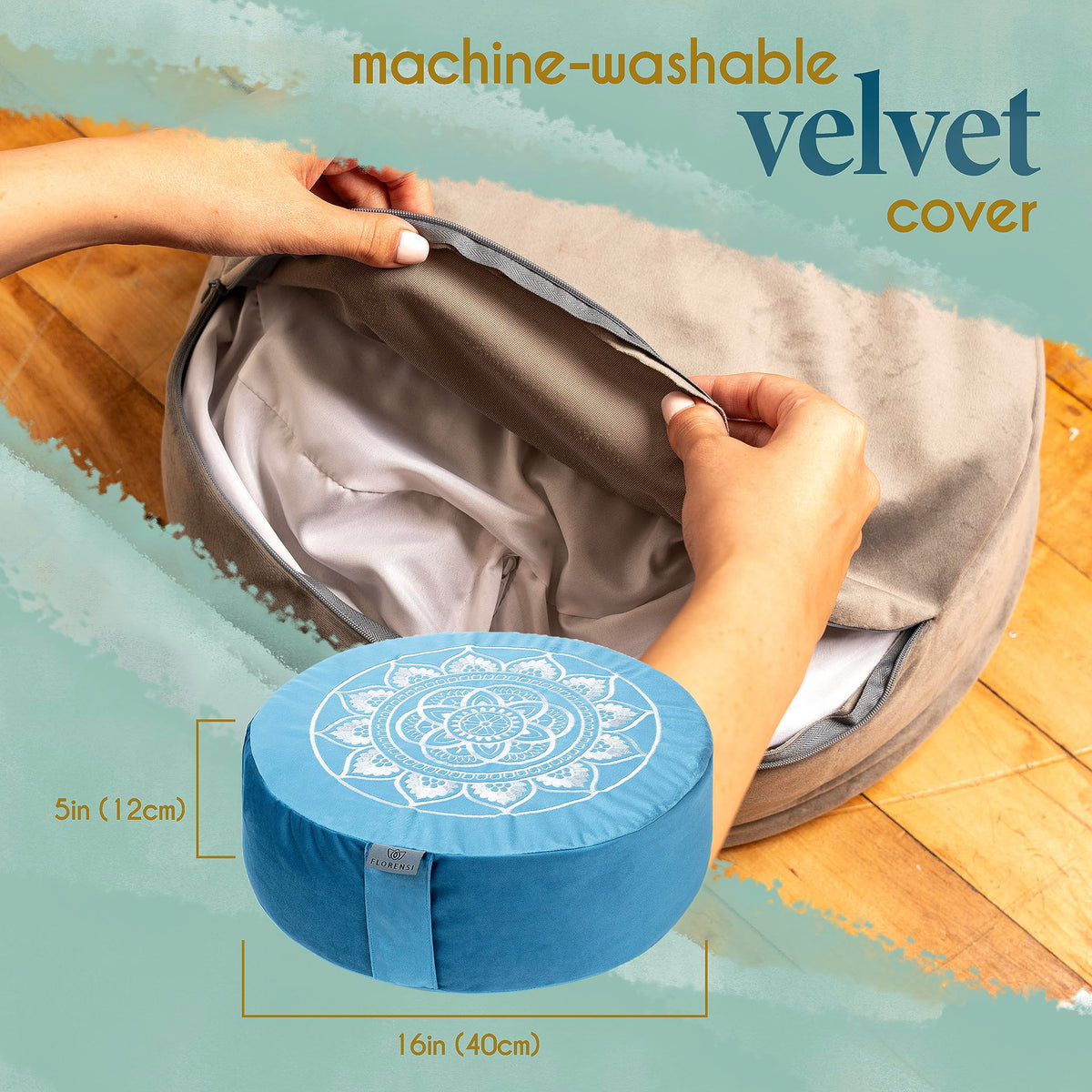 Florensi Tibetan Floor Cushion & Meditation Pillow with Velvet Cover – Traditional Seat Cushion for Adults - Floor Pillow - Meditation Accessories - Zafu