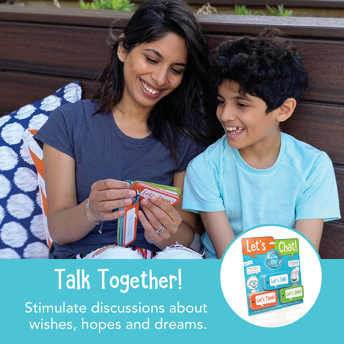 Open The Joy Let’s Chat 3-in-1 Conversation Starters Cards for Kids - Grab and Go Travel Card Games for Car, Airplanes - Talk, Think, Joke Cards - Ages 4+