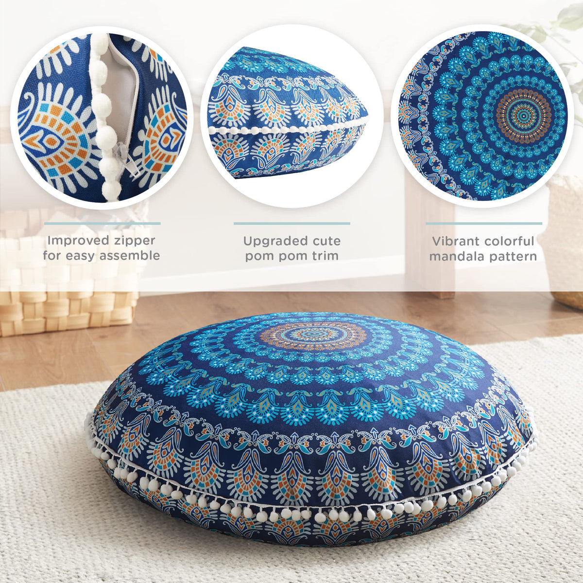 Codi Meditation/Praying Floor Pillow, Round Large Pillows Seating for Adults, Bohemian Mandala Circle Cushion, 32 Inch, Memory Foam